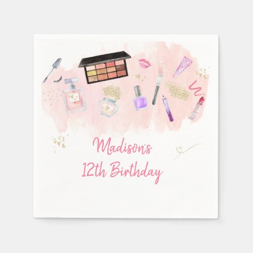 Glitz  Glam Pink Gold Spa Birthday Napkins