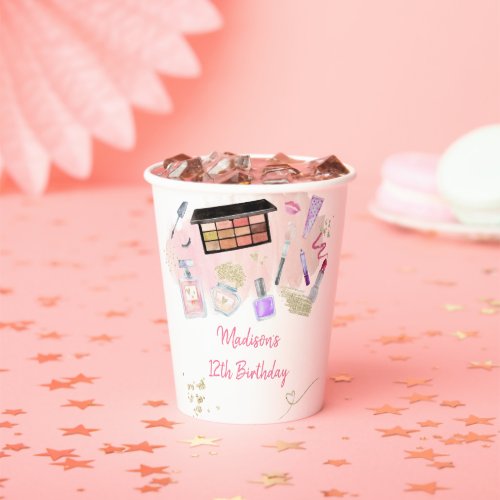 Glitz  Glam Pink Gold Spa Birthday Paper Cups