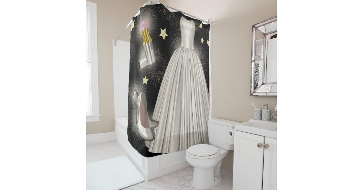 Glitz Glam Prom Party Dress Silver Gold, Glamorous Elegant Shower Curtains