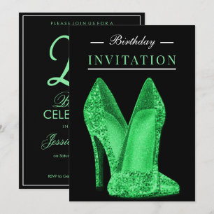Glitz & Glamor Bright Green 25th Birthday Invitation