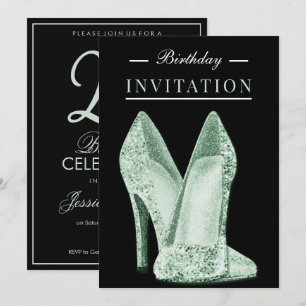 Glitz & Glamor Green 25th Birthday Invitation