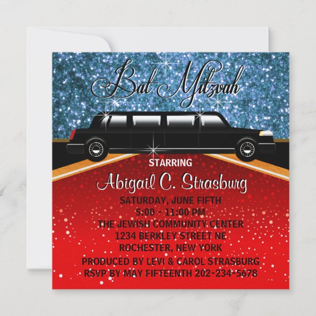 Glitz Glamor Limo Movie Star Invitation Template (Front)