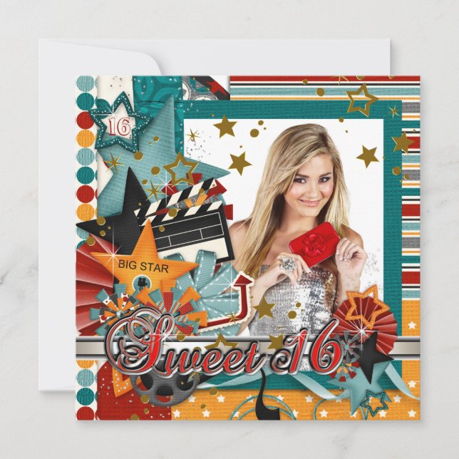 Glitz Glamor Movie Star Sweet 16 Invitations (Front)