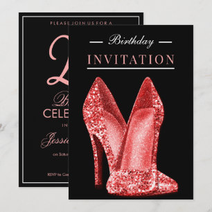Glitz & Glamor Red 25th Birthday Invitation