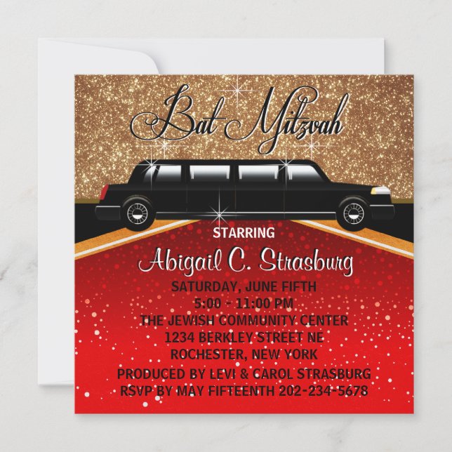 Glitz Glamor Red Carpet Movie Star Invitations (Front)
