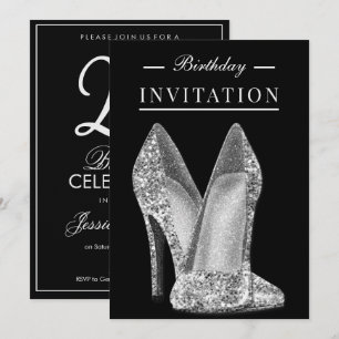 Glitz & Glamor Silver 25th Birthday Invitation