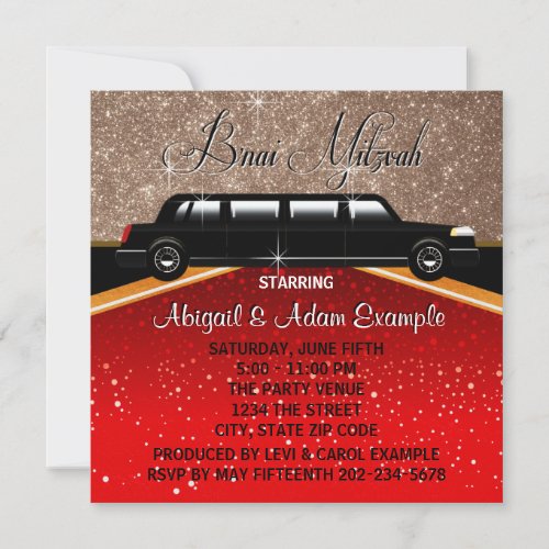 Glitz Glamour Red Carpet Movie Star Bnai Mitzvah Invitation