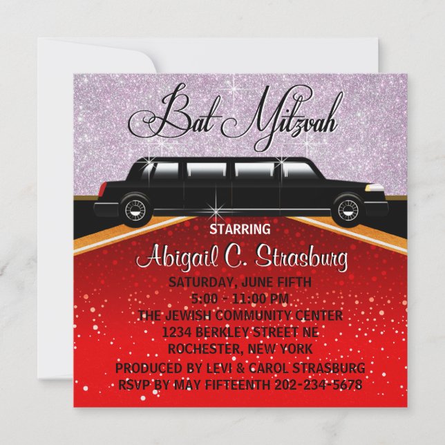 Glitz Glamour Red Carpet Movie Star Invitations (Front)