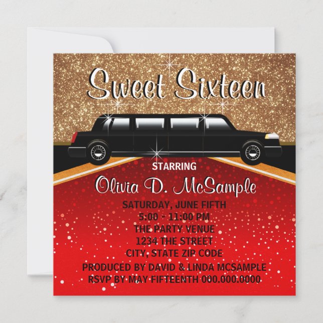 Glitz Glamour Red Carpet Movie Star Invitations (Front)