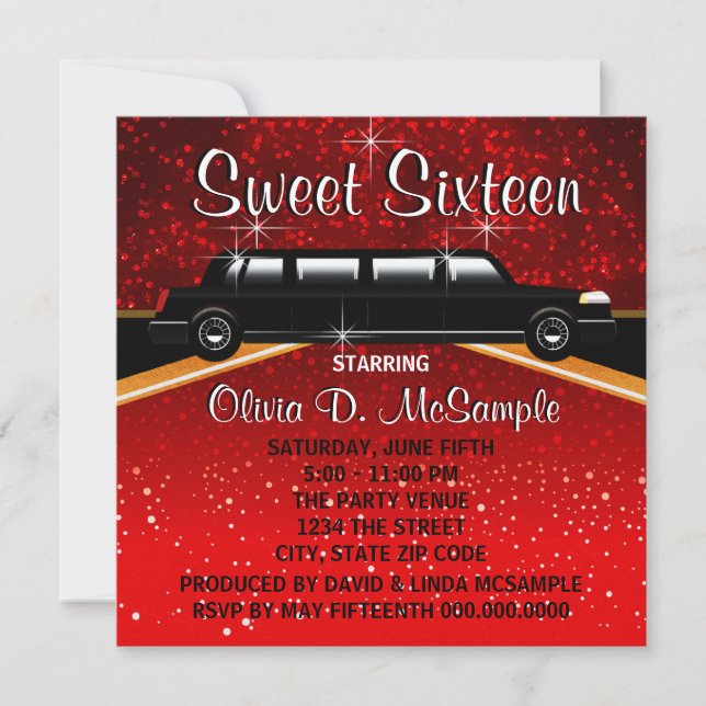 Glitz Glamour Red Carpet Movie Star Invitations (Front)