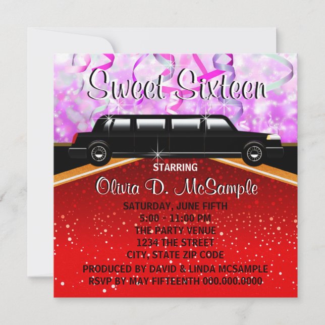 Glitz Glamour Red Carpet Movie Star Invitations (Front)