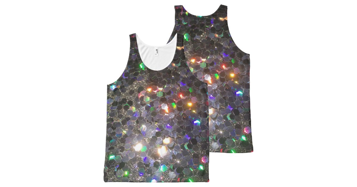 Glitz Glitter Black Hologram Racer Back Holo All Over Print Tank Top Zazzle Com