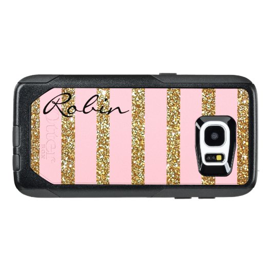 Glitz Gold and Pink Otterbox Samsung S7 Edge Case (Back Horizontal)