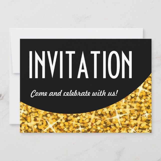 Glitz "Gold" black curve 'Invitation' invitation (Front)