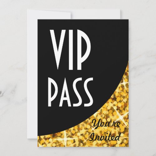 Glitz Gold" black curve "VIP Pass" invitation