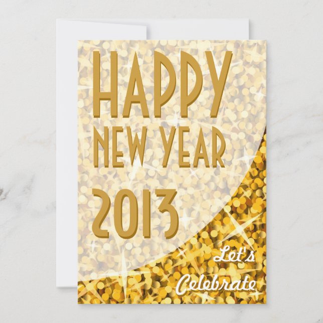 Glitz "Gold" curve "Happy New Year" invitation (Front)