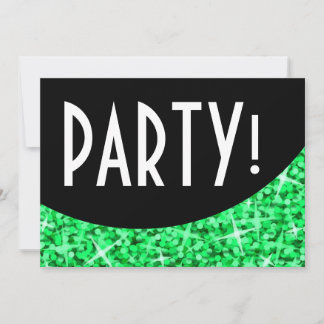 Glitz Green black curve 'Party!' invitation