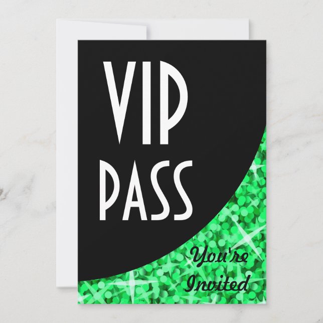 Glitz Green black curve "VIP Pass" invitation (Front)