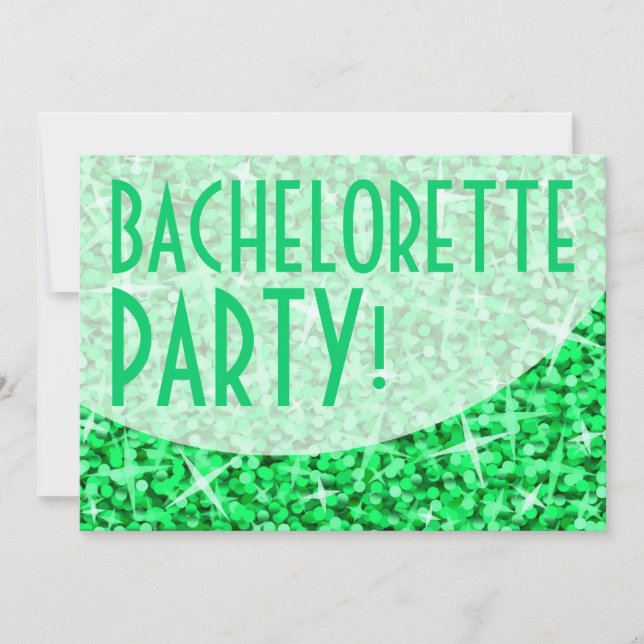 Glitz Green curve 'Bachelorette Party!' Invitation (Front)
