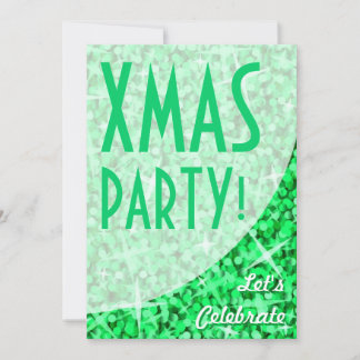 Glitz Green curve "Xmas Party!" invitation