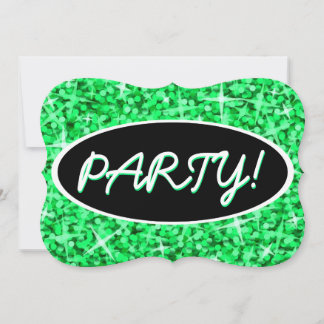 Glitz Green 'Party!' black oval bracket Invitation