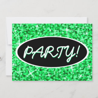 Glitz Green 'Party!' black oval invitation