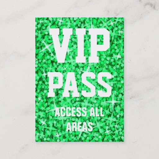 Customizable Glitz Green 'VIP PASS' business card chubby