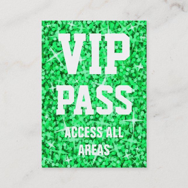 Glitz Green 'VIP PASS' business card chubby (Front)