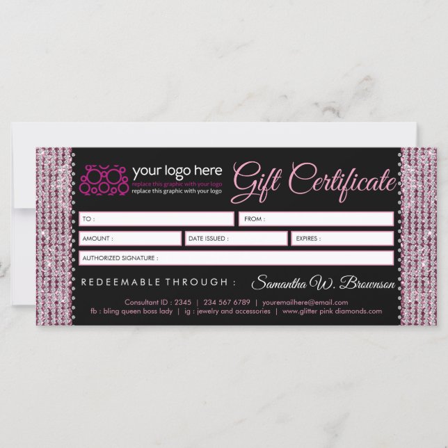 Glitz Jewelry Bling Diamond Gift Certificate (Front)