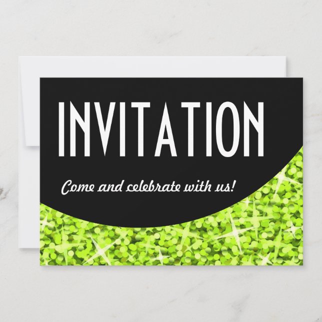 Glitz Lime black curve 'Invitation' invitation (Front)