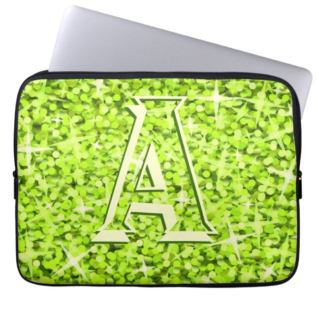 Glitz Lime 'monogram' laptop sleeve 13 inch (Front)
