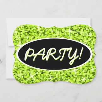 Glitz Lime 'Party!' black oval bracket Invitation