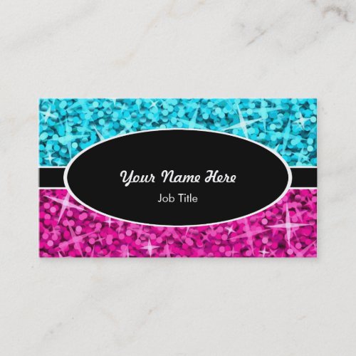 Glitz Mix Blue Pink black oval business card