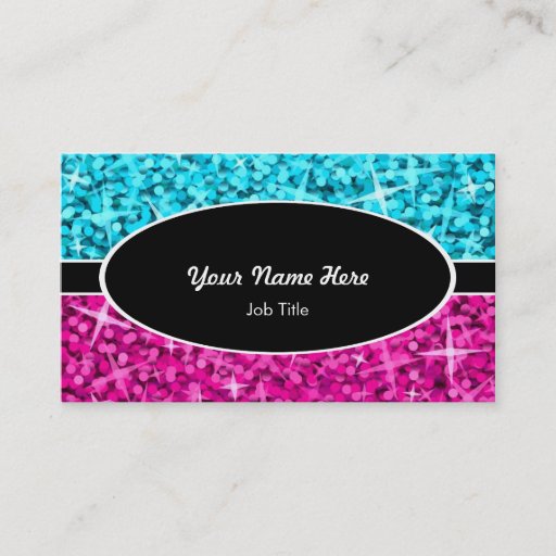 Customizable Glitz Mix Blue Pink black oval business card