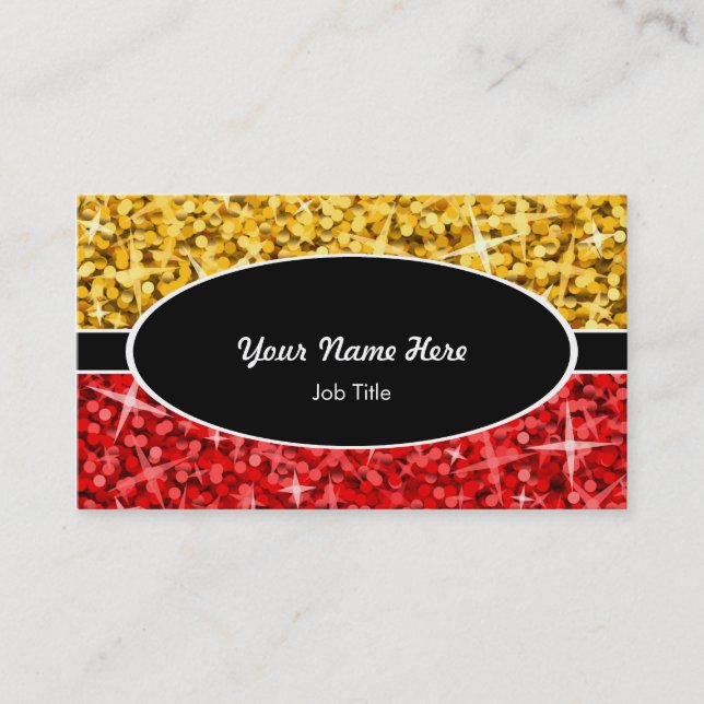 Glitz Mix "Gold" Red black oval business card (Front)