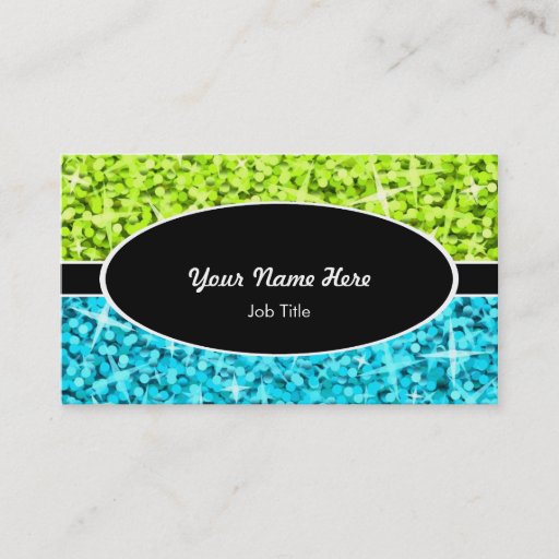 Customizable Glitz Mix Lime Blue black oval business card