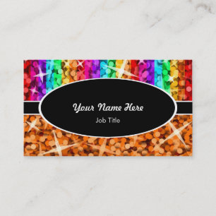 Glitz Mix Rainbow Orange black oval business card