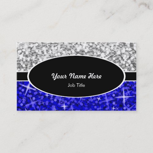 Glitz Mix "Silver" Dark Blue black oval business Business Card