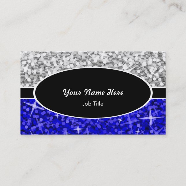 Glitz Mix "Silver" Dark Blue black oval business Card (Front)