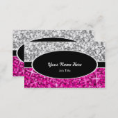 Glitz Mix "Silver" Pink black oval business card (Front/Back)