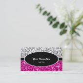Glitz Mix "Silver" Pink black oval business card (Standing Front)