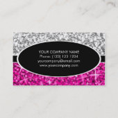 Glitz Mix "Silver" Pink black oval business card (Back)