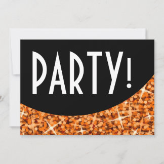 Glitz Orange black curve 'Party!' invitation