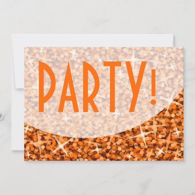 Glitz Orange curve 'Party!' invitation (Front)