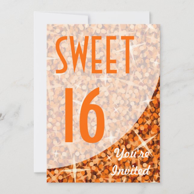 Glitz Orange curve "Sweet 16" invitation (Front)
