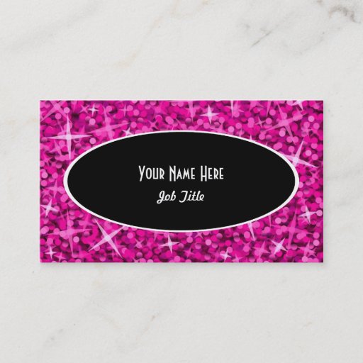 Customizable Glitz Pink Black Oval business card template