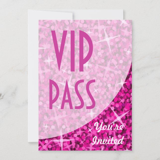 Glitz Pink curve "VIP Pass" invitation (Front)