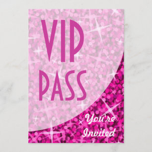 Glitz Pink curve "VIP Pass" invitation