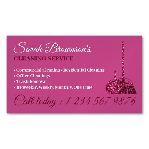 Glitz Pink Glamorous Cleaning Service Janitorial Business Card Magnet