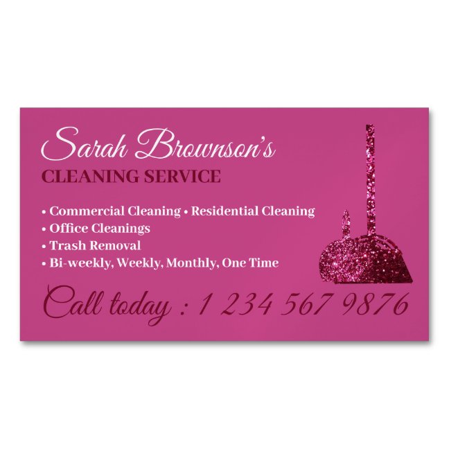Glitz Pink Glamorous Cleaning Service Janitorial Business Card Magnet